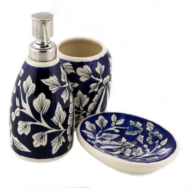 Dark Blue Floral Bathroom Set - Min Ayn Home Home Decoration