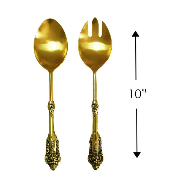 Gold Spoon And Fork Salad Server - Min Ayn Home Home Decoration